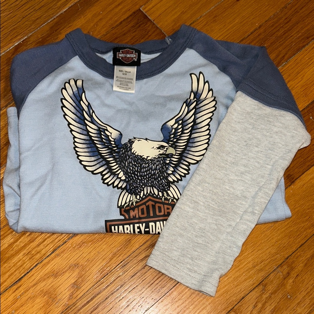 Harley-Davidson Kids Blue and Gray Eagle Long Sleeve Tee